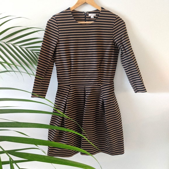 Ponte Black and Tan Striped Dress - Picture 1 of 6
